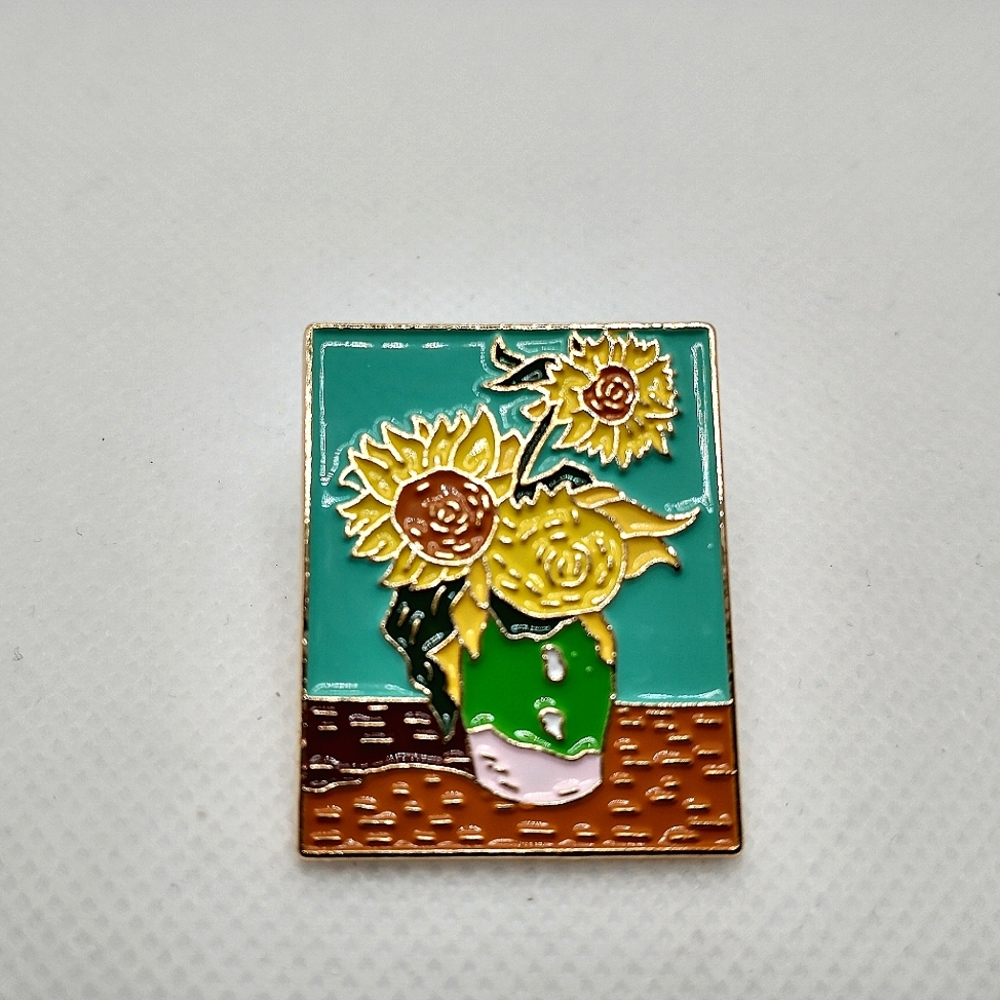 🧁 3/$30 Sunflower van Gogh Enamel Pin NEW